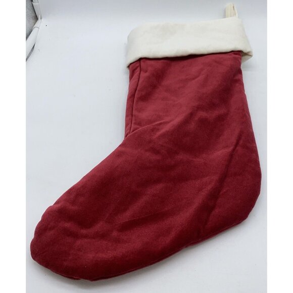 Pottery Barn Paige Velvet Stocking Christmas Monogram Holiday Xmas Red Cream 14” - Picture 7 of 9